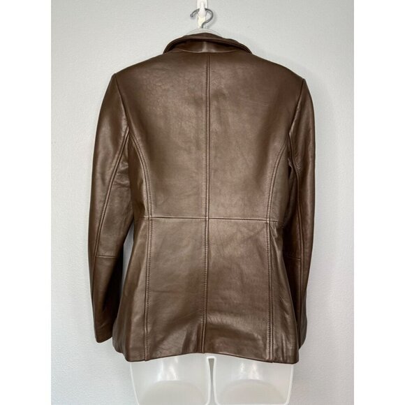 Portrait Petite Medium Brown Leather Jacket Zip Front Lined Pockets NEW Office - Picture 2 of 11